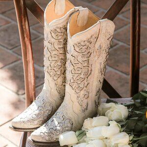 Corral White Glitter Snip Toe Wedding Cowboy Boot